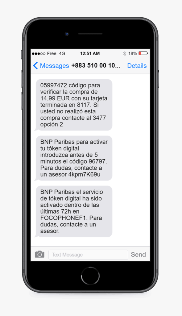 ejemplo alerta SMS de BNP Parisbas