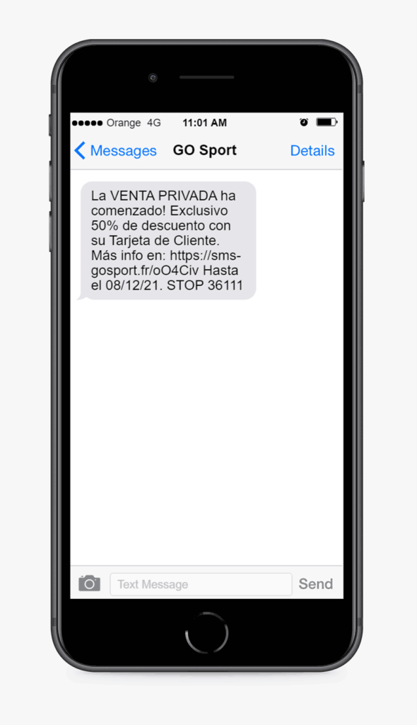 ejemplo mensaje SMS de GOSport