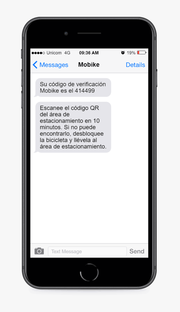 mensaje SMS Mobike