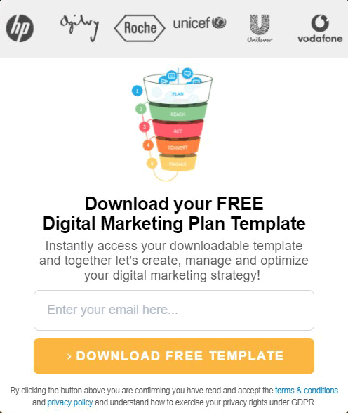 Example clear call to action from Smart Insights offering a free template