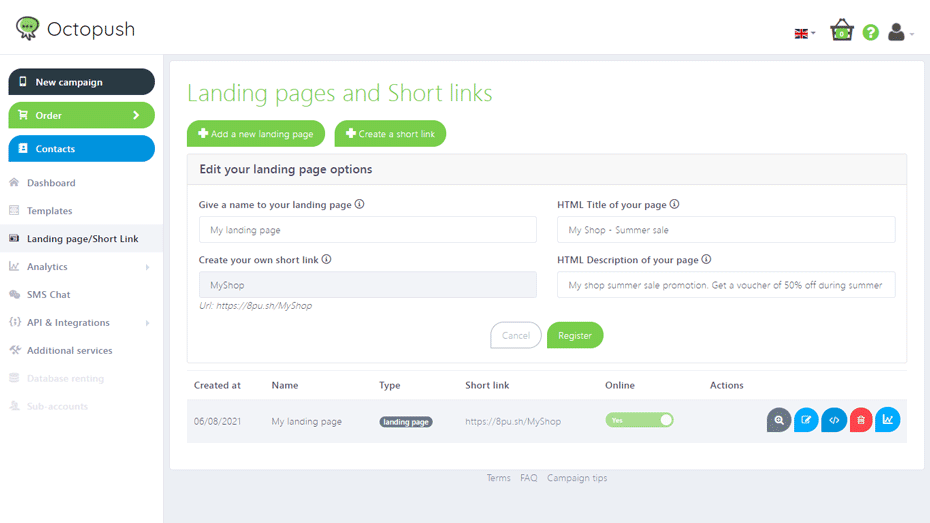 SMS 2.0 activation step 4: fill out the information fields