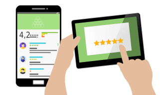 illustration of a hand giving 5 star rating as customer review