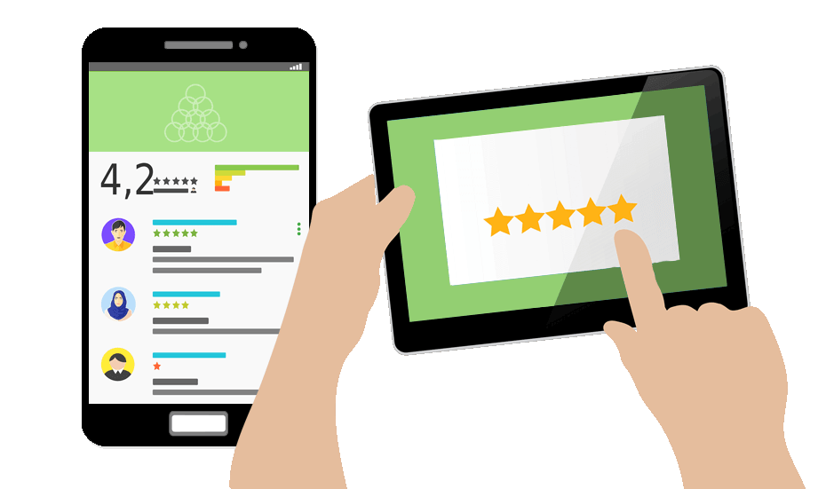illustration of a hand giving 5 star rating as customer review