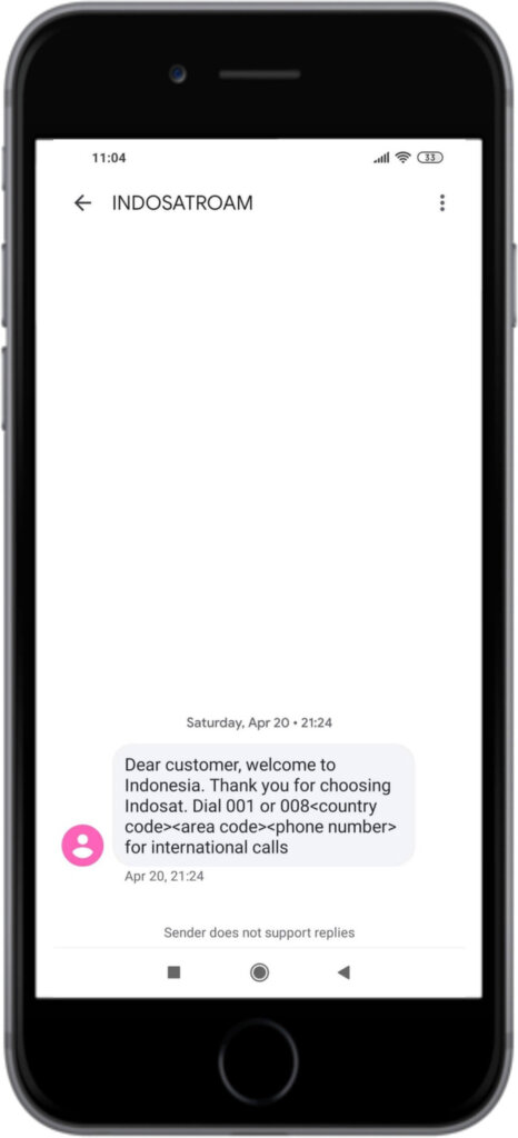 text message exemple from Indosat