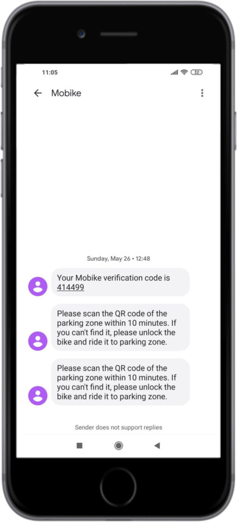 text message example from mobike