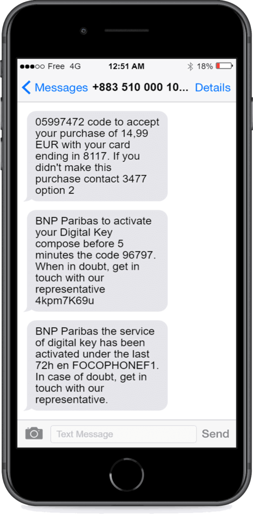 text message example from bnp paribas