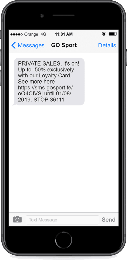 text message example from go sport