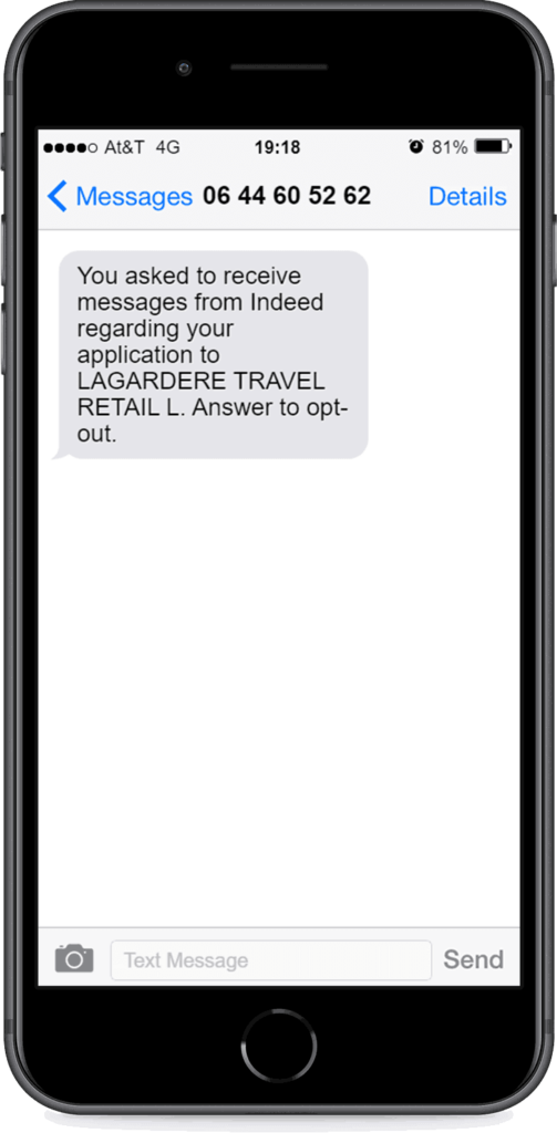 text message example from indeed
