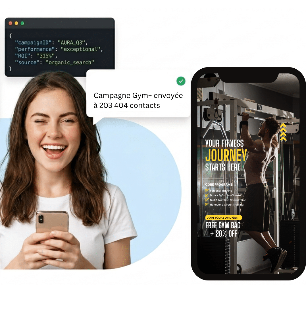 Octopush illustration. Campaign statistics, email editor, and mobile messaging